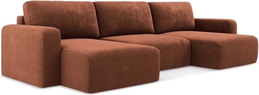 Terrakotta színű zsenília kinyitható-tárolóhelyes sarokkanapé (U alakú) Kona – Makamii