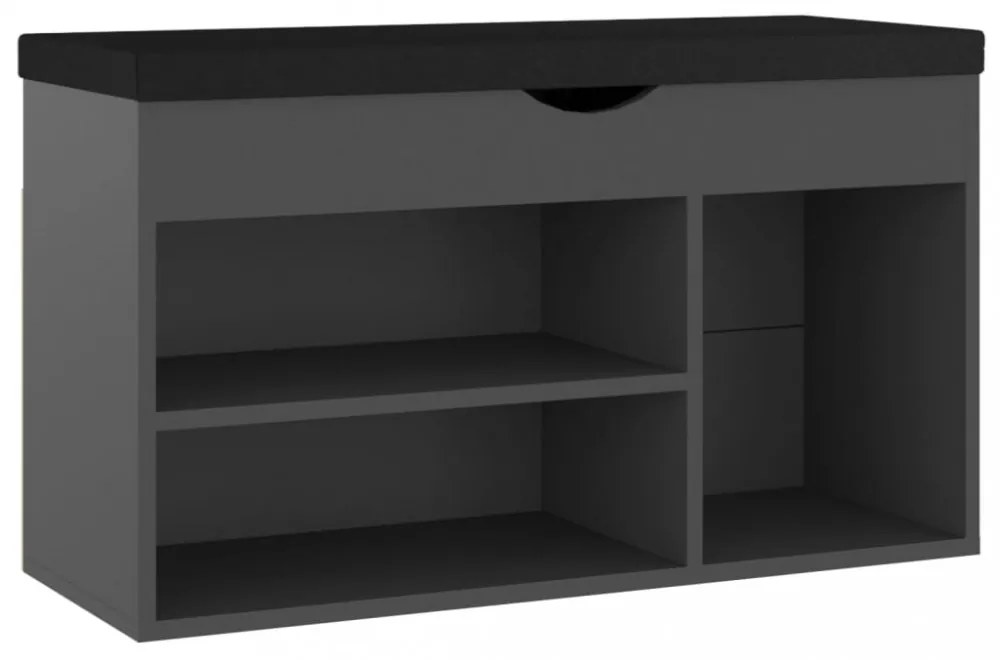 szürke szerelt fa cipőtároló pad párnával 80 x 30 x 47 cm