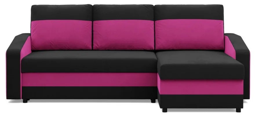 Hewlet sarokkanapé, 2 ágyneműtartóval, szövet anyag, univerzális oldal, hab töltet, fekete - rózsaszín
