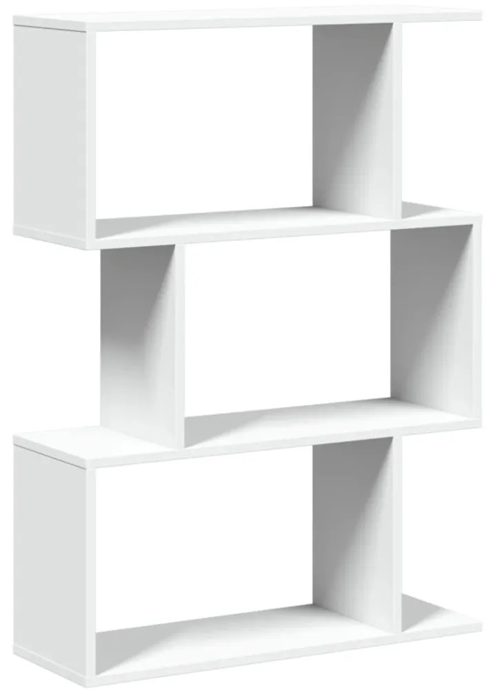 3 szintes fehér szerelt fa elválasztó könyvespolc 70x24x97 cm