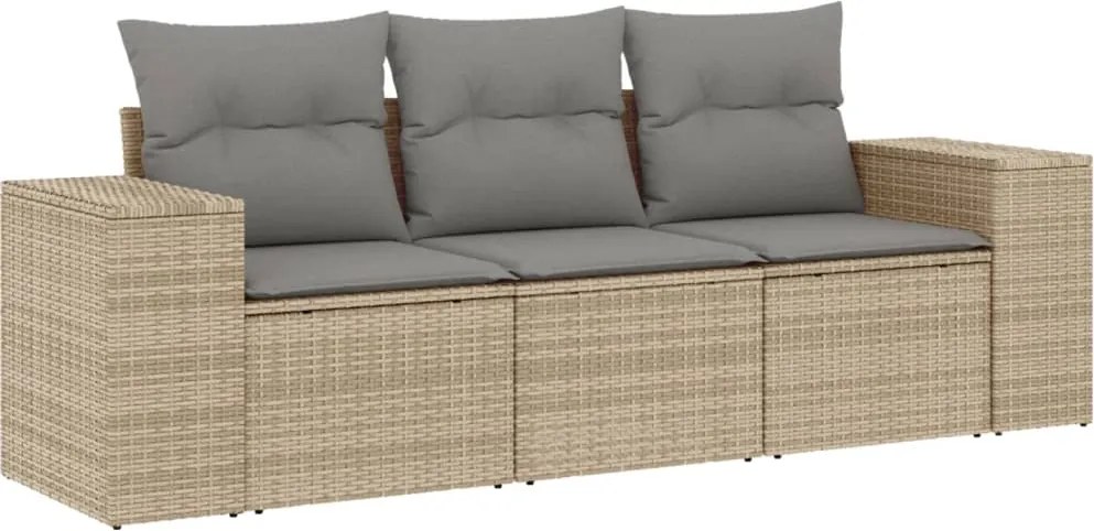 vidaXL 3 részes bézs polyrattan kerti ülőgarnitúra párnákkal