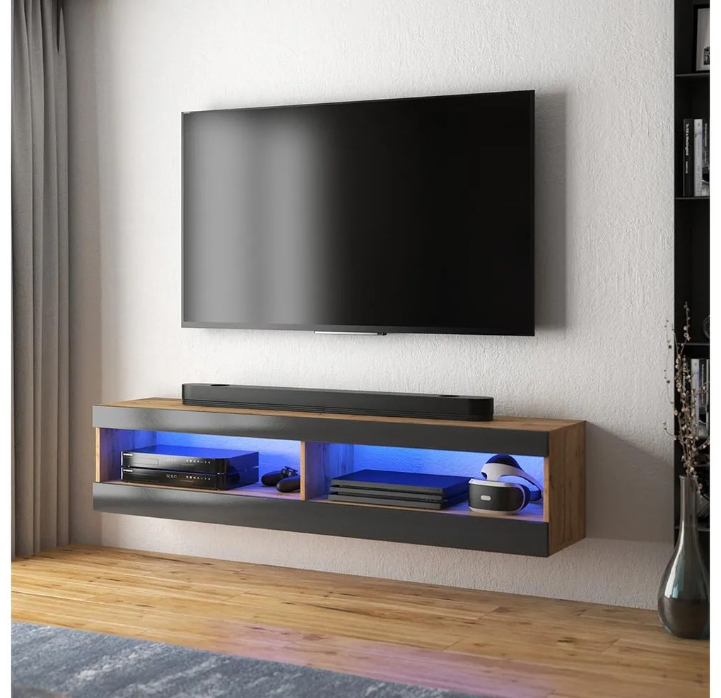 Tv szekrény/asztal Violett 100 (világítással) (lancester tölgy + fekete). 1098640