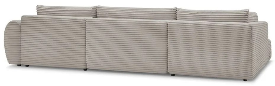 Világosszürke-bézs kordbársony kinyitható-tárolóhelyes sarokkanapé (bal oldali-U alakú) Lucien – Bobochic Paris