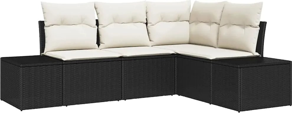 vidaXL Kerti Kanapé Szett tárolóval 4 pcs Fekete és Krém polirattan