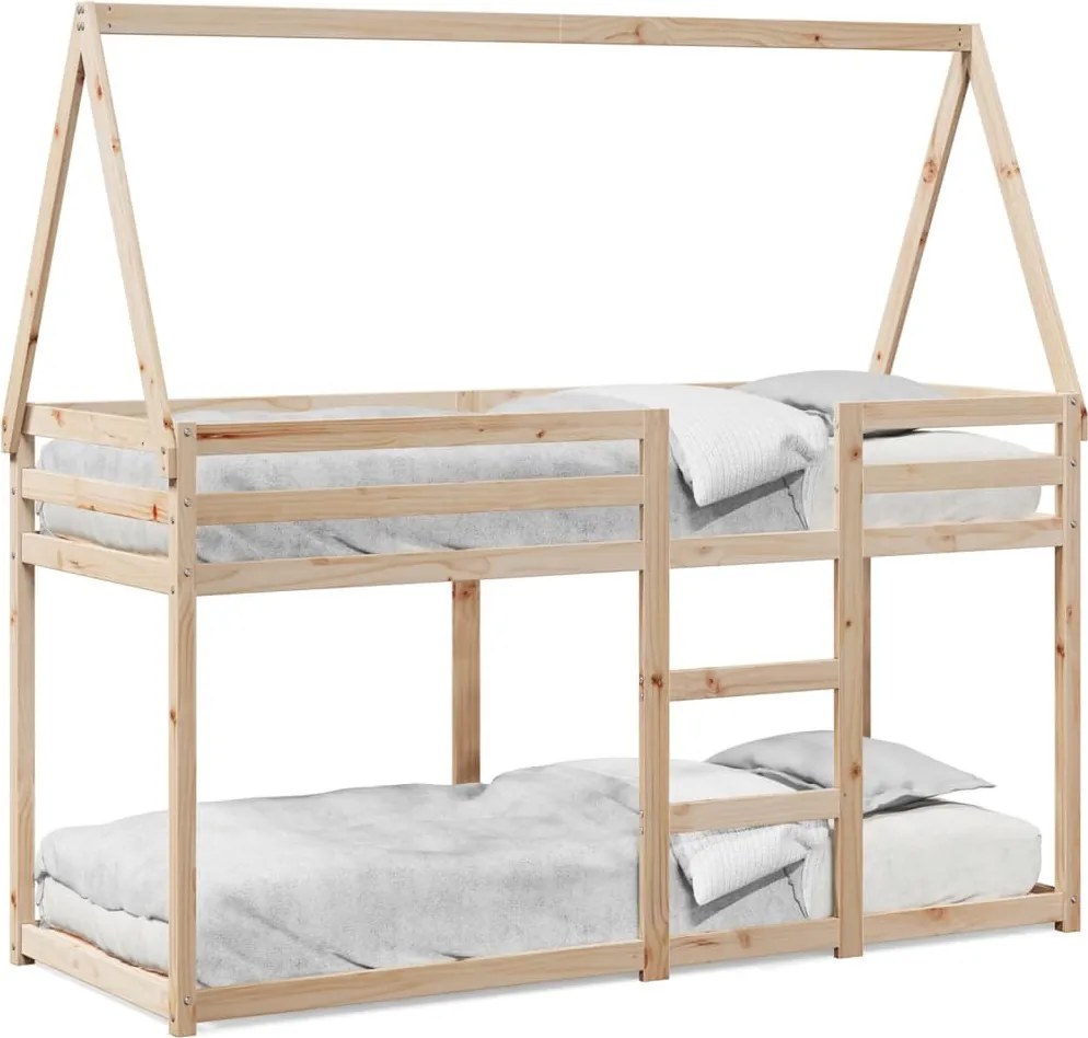 vidaXL tömör fenyőfa ágy emelettel és tetővel 80 x 200 cm