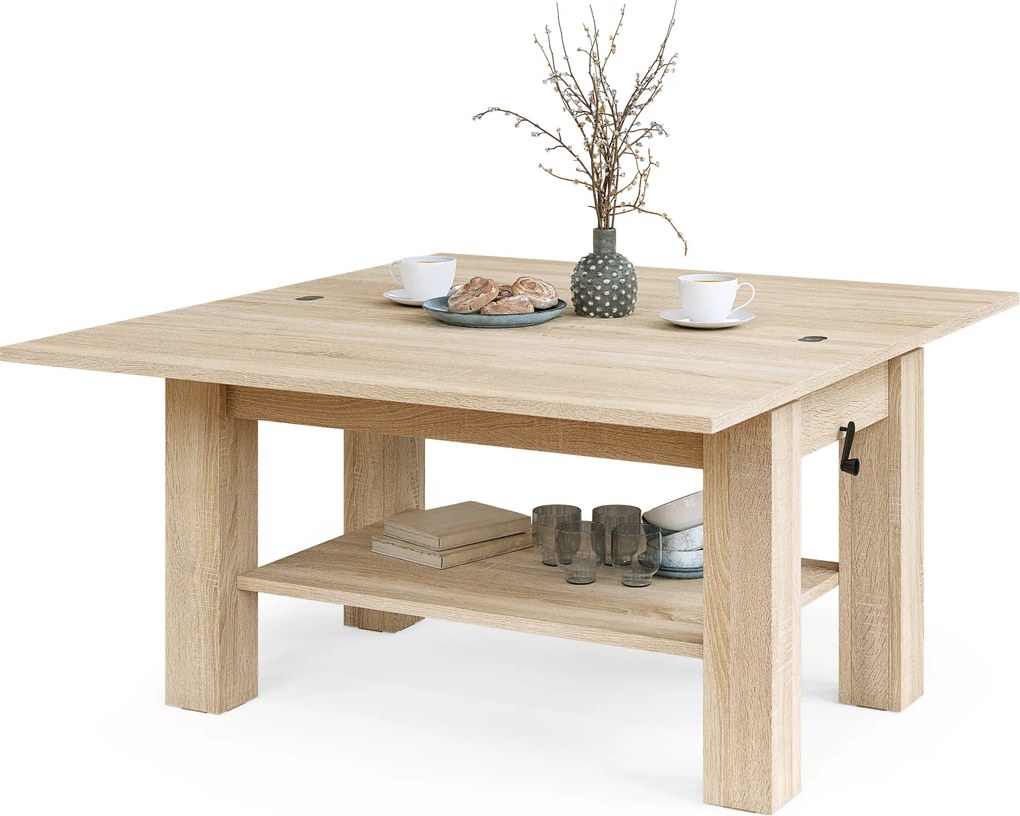Mazzoni BRAWO Sonoma Tölgy - NYITHATÓ/MAGASÍTHATÓ DOHÁNYZÓASZTAL POLCCAL ÉTKEZŐASZTALKÉNT IS HASZNÁLHATÓ