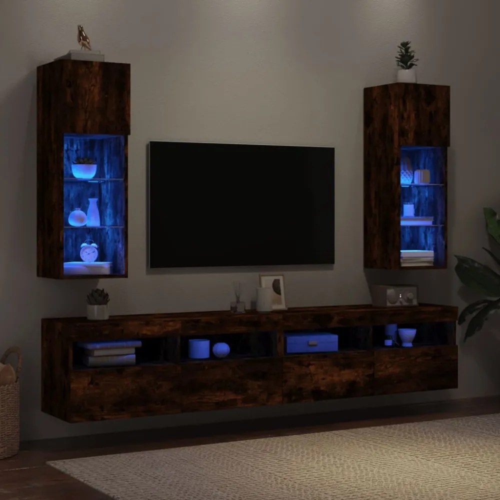 2 db füstös tölgy színű TV-szekrény LED-ekkel 30,5 x 30 x 90 cm