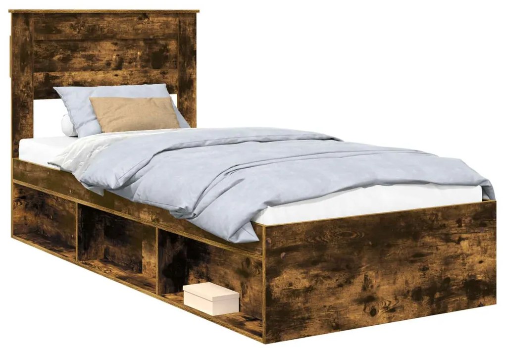 vidaXL Ágykeret matracmal Füstölt tölgy 90 x 190 cm Tömör fenyőfa