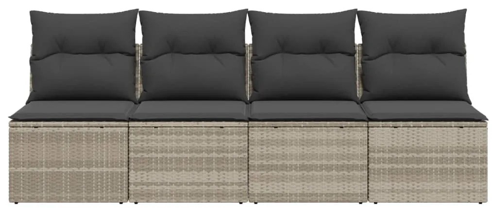 4 személyes világosszürke polyrattan kerti kanapé párnával