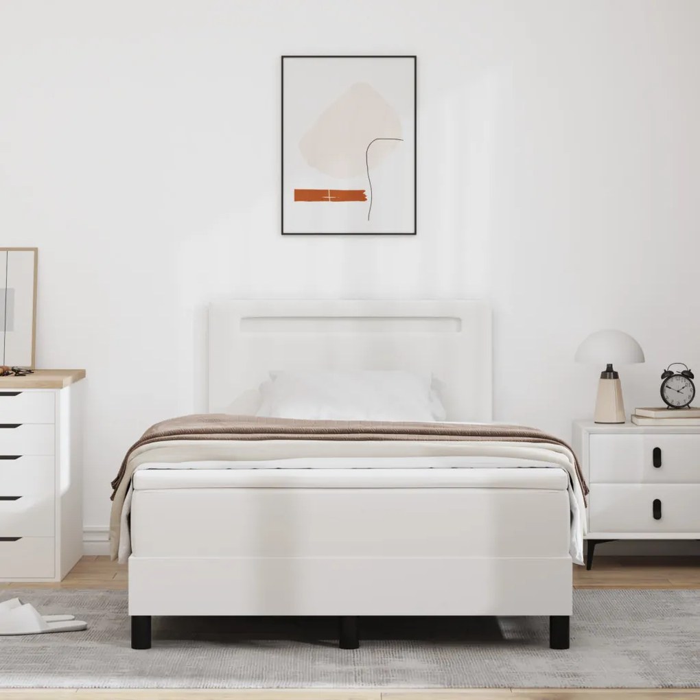 Boxspring Ágy Matraccal, Fehér, Kis Dupla, Műbőr