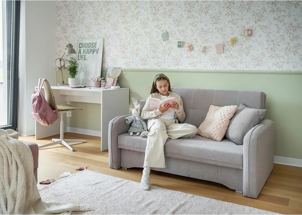 Világosszürke zsenília kinyitható-tárolóhelyes kanapé 155 cm Laine – ELTAP