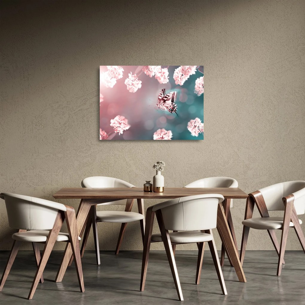 Kép - pillangó a virágok között (üvegen) (70x50 cm)