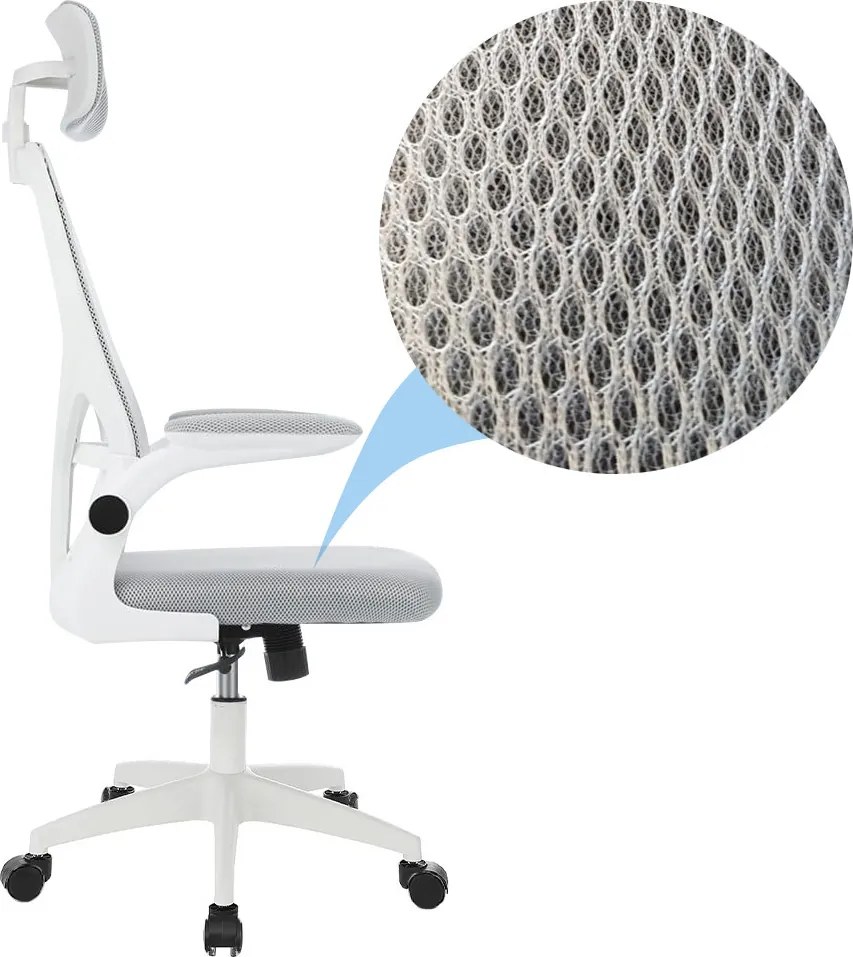 Ergonomikus irodai szék deréktámasszal, fejtámlával, szürke