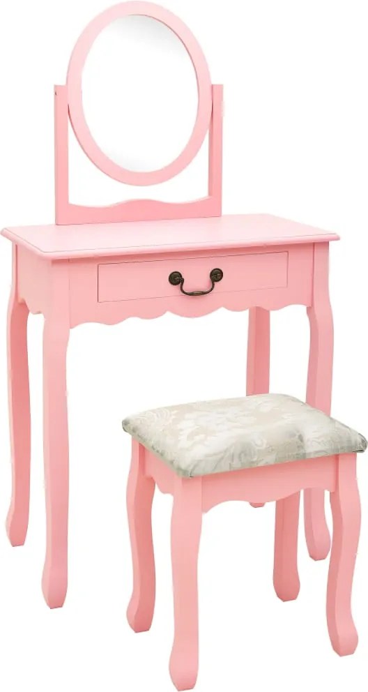 vidaXL rózsaszín császárfa MDF fésülködőasztal ülőkével 65x36x128 cm