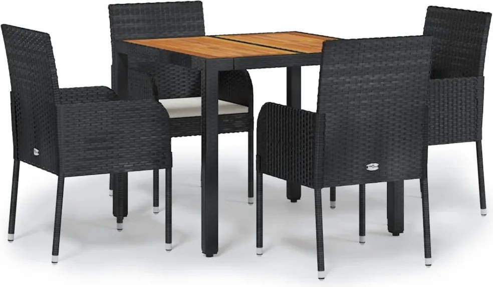 vidaXL 5 részes fekete polyrattan kerti étkezőgarnitúra párnákkal