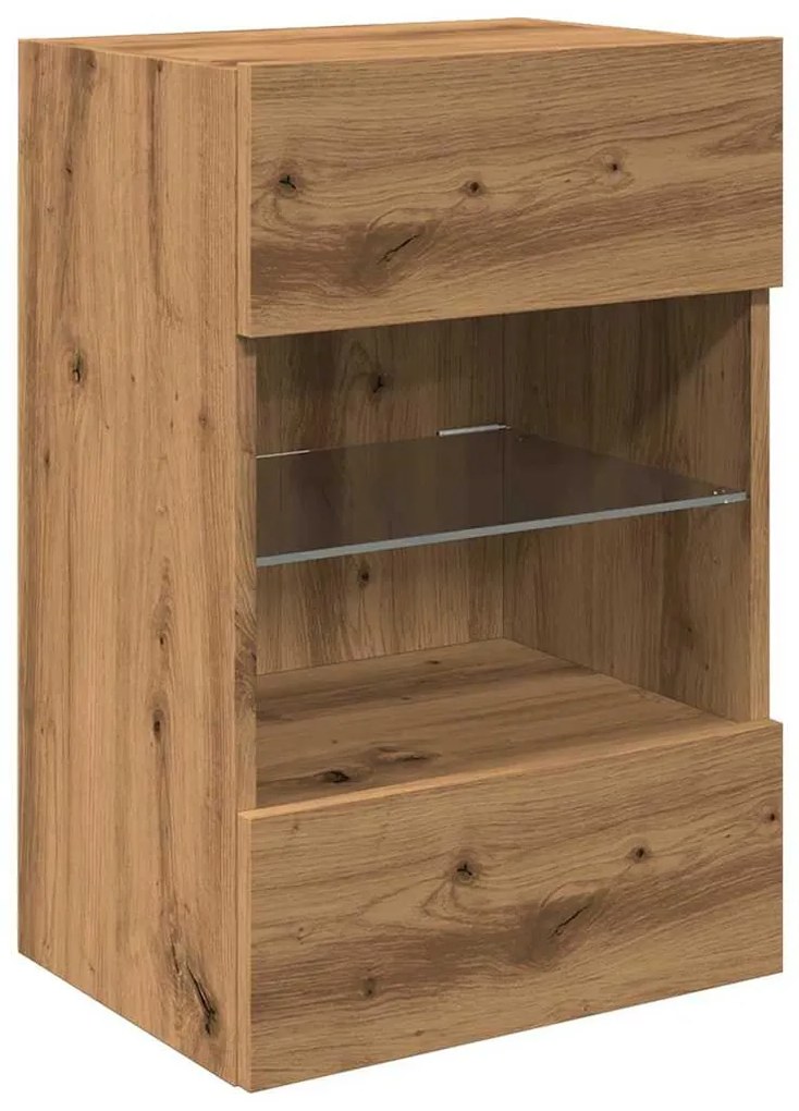 2 db kézműves tölgy színű fali szekrények LED világítással TV-hez 40x30x60,5cm