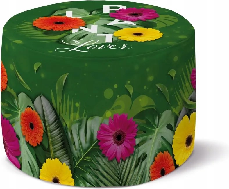 Lábtartó Pufa Kerek Zöld virágos Plant Lover 35 x 25 cm Fotel Szék