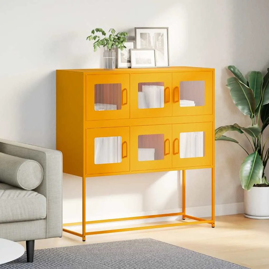 mustársárga hideghengerelt acél tálalószekrény 100,5x39x107 cm