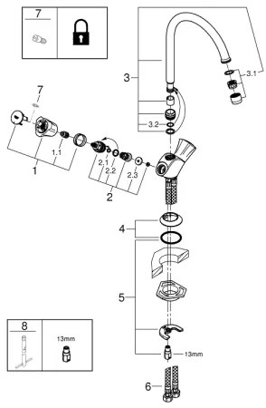 GROHE 31831001 - COSTA L mosogató csaptelep, fényes króm