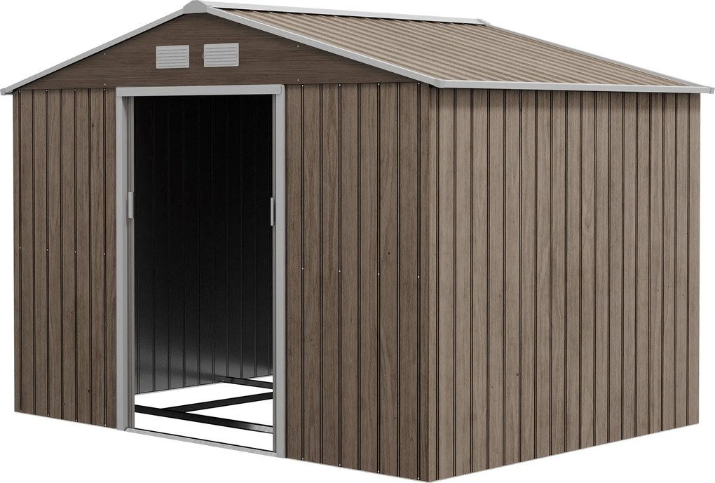 Outsunny Szerszámtároló 4,9 m², Kerti Ház Álló Tetővel, Tolóajtóval, Alapzattal, 277 x 195 x 192 cm, Galvanizált Acélból Készült Szerszámtároló, Időjá