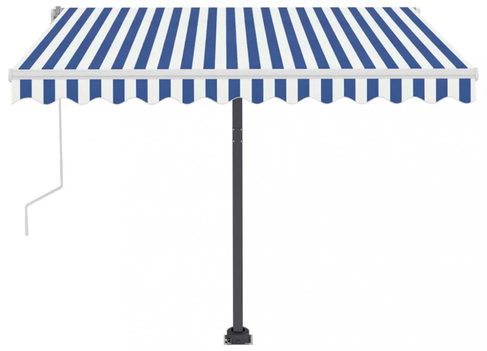 kék és fehér kézzel kihúzható LED-es napellenző 350x250 cm