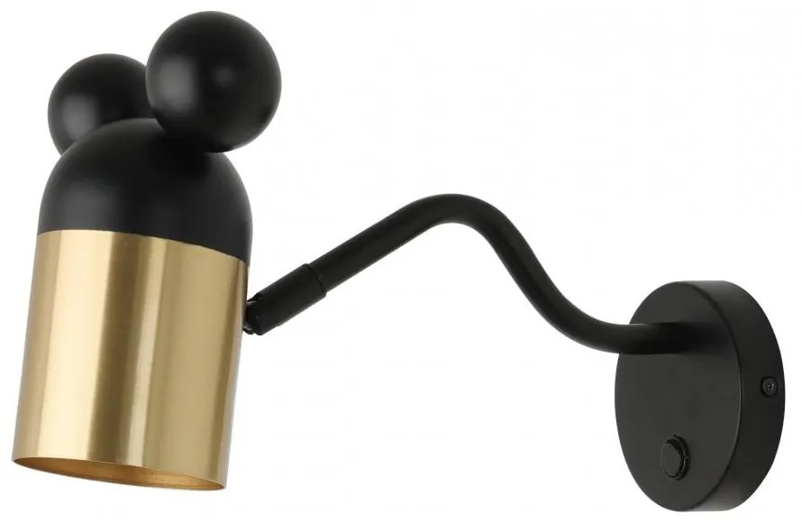 Fekete-aranyszínű gyerek fali lámpa fém búrával Mouse – GTV