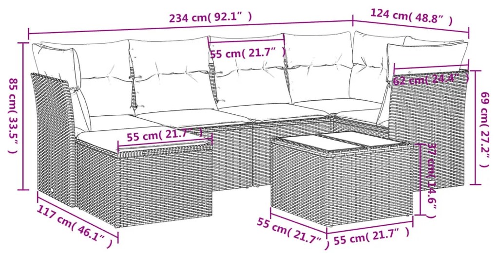 7 részes szürke polyrattan kerti ülőgarnitúra párnákkal