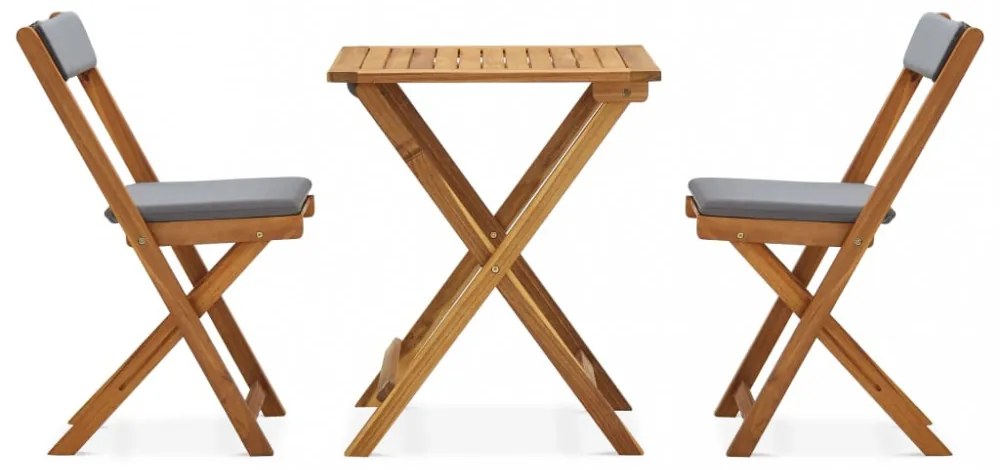 3 darabos összecsukható tömör akácfa bisztrószett párnákkal