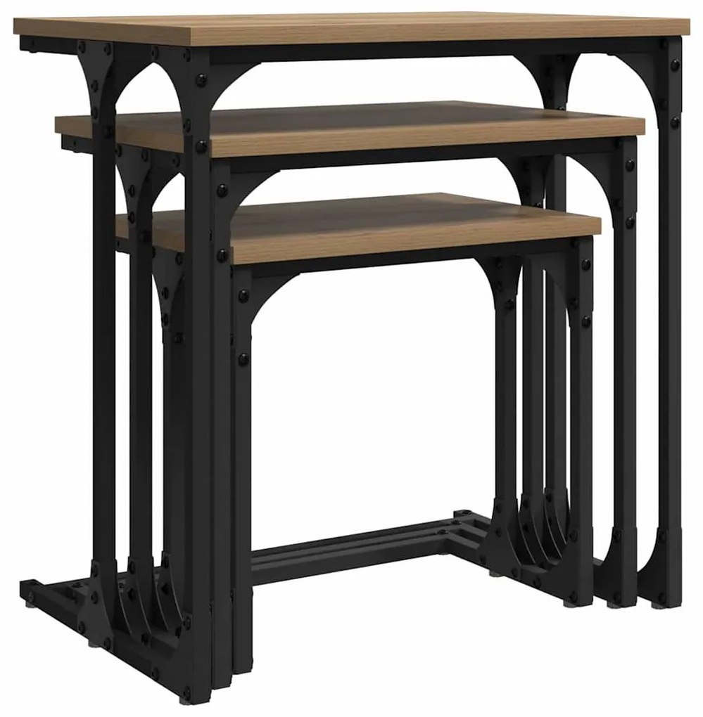 Fészkelt Kávézó Asztal 3 pcs kézműves tölgy 50.5 x 35 x 53 cm