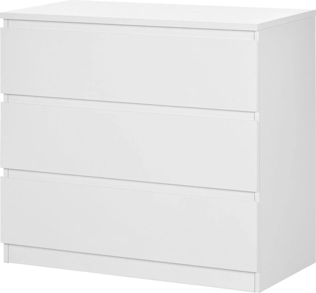 HOMCOM 3-Fiókos Komód Modern, Letisztult Dizájn, Puhán Záródó Mechanizmussal Hálószobába, Nappaliba - 60 x 38 x 100 cm, Fehér | Aosom