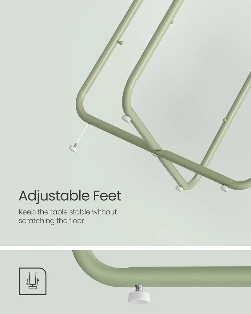 Kis kerek oldalsó kisasztal, modern éjjeliszekrény szövetkosárral, éjjeliszekrény nappali hálószobába, babérzöld és krémfehér színben