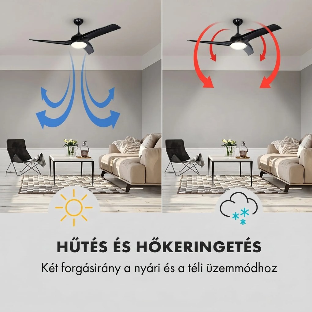 Klarstein Figo, mennyezeti ventilátor, 52" (132 cm) ø, teljesítmény: 55 W, fekete