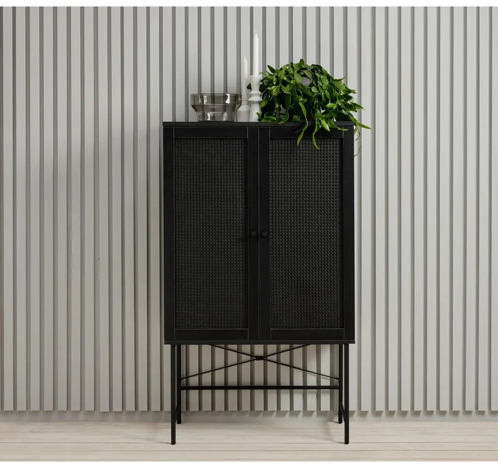 Fekete szekrény tölgyfa dekorral 80x135 cm Pensacola – Unique Furniture