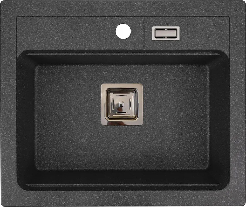 Gránit mosogató Konyhai mosogató York fekete egymedencés 59 x 50 cm