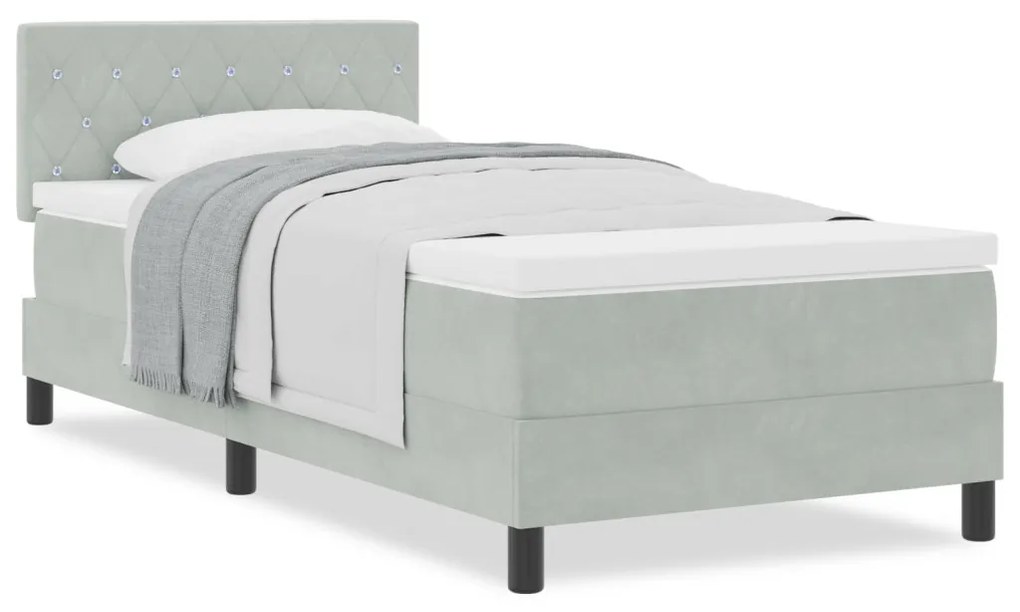 Box Spring Ágy Matraccal Világosszürke 90x200 cm Bársony