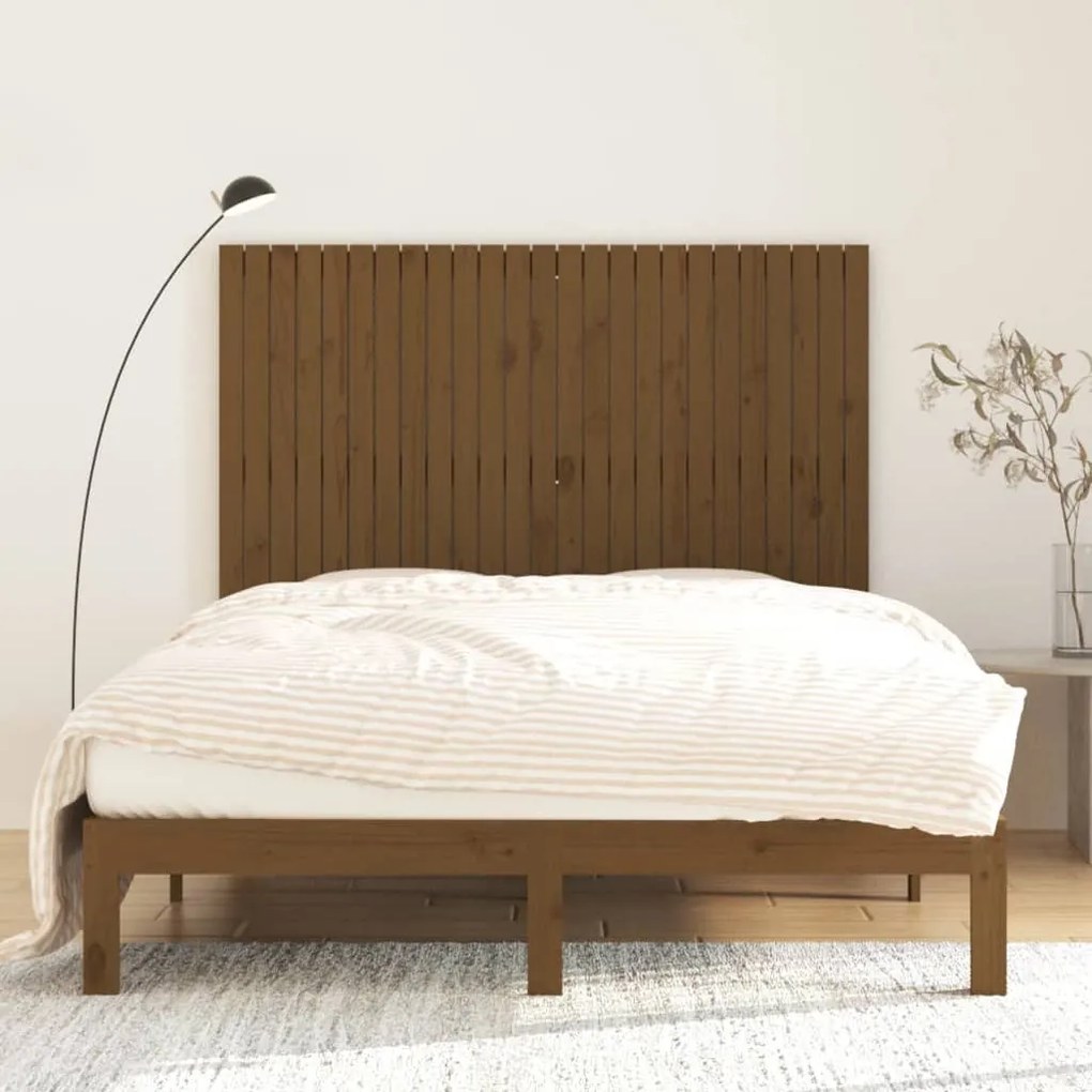 mézbarna tömör fenyőfa fali fejtámla 159,5x3x110 cm