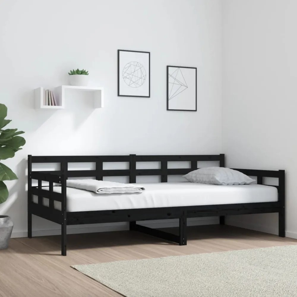 fekete tömör fenyőfa kanapéágy 90 x 190 cm