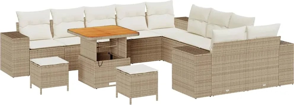 vidaXL Kerti Kanapé Szett párnával 13 pcs Bézs polirattan