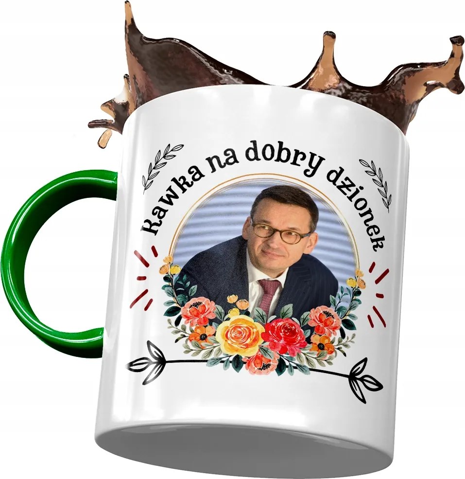 Bögre Zöld Mateusz Morawiecki Premier Ajándék Nyomtatott Fotóval