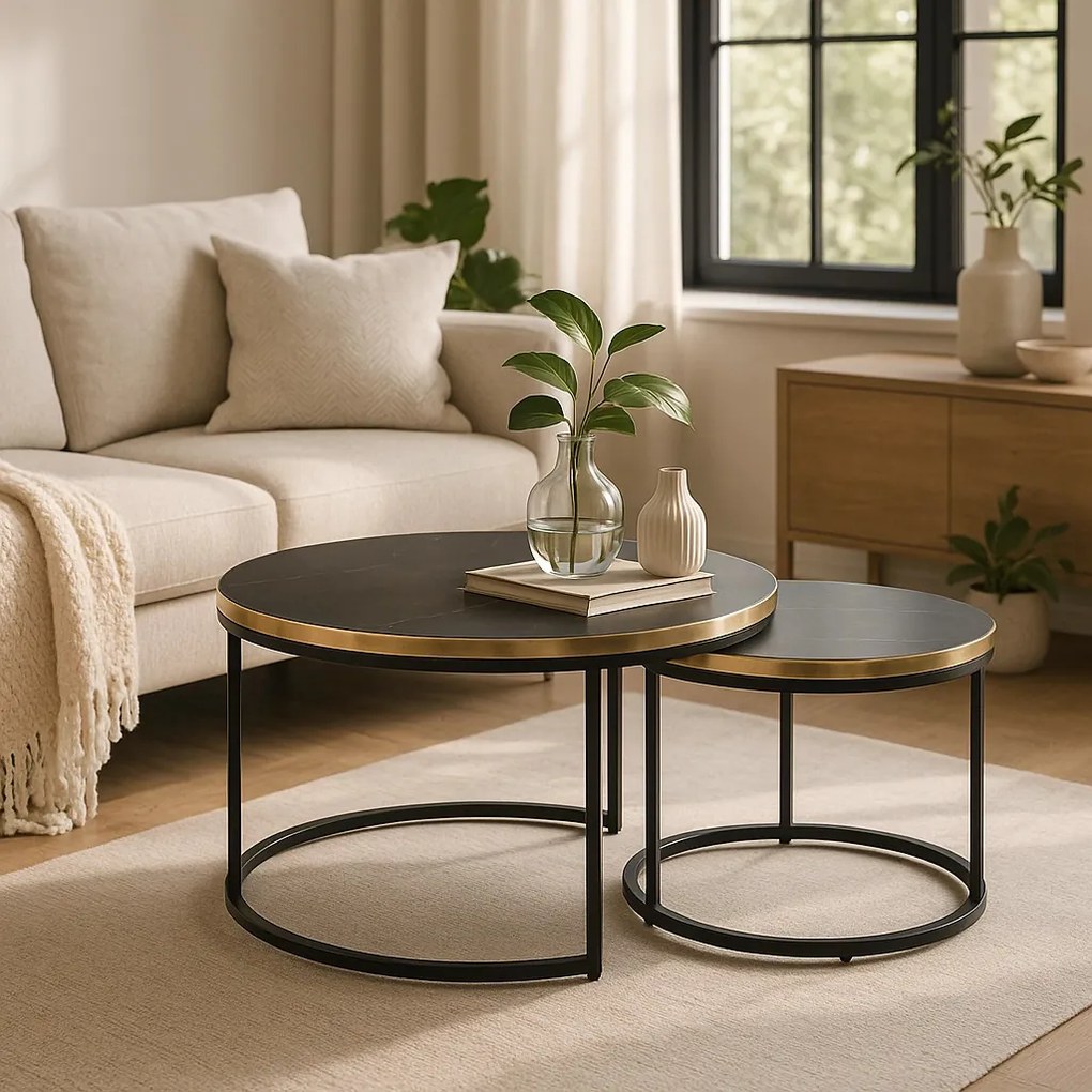 Zestaw Stolików ARON Czarny márvány/Złoty