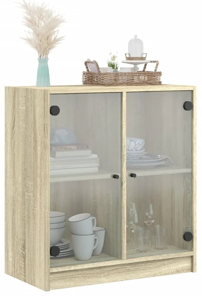 vidaXL sonoma tölgy színű kisszekrény üvegajtókkal 68 x 37 x 75,5 cm