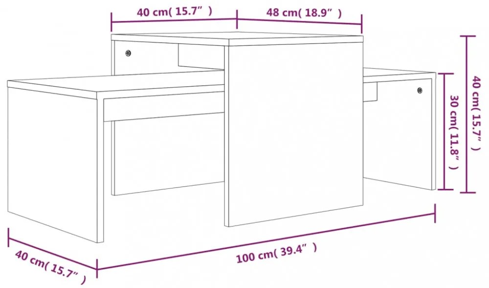 füstös tölgy színű szerelt fa dohányzóasztalszett 100x48x40 cm