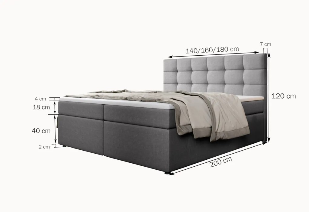 PALMA kárpitozott boxspring ágy + topper, 160x200, inari 24
