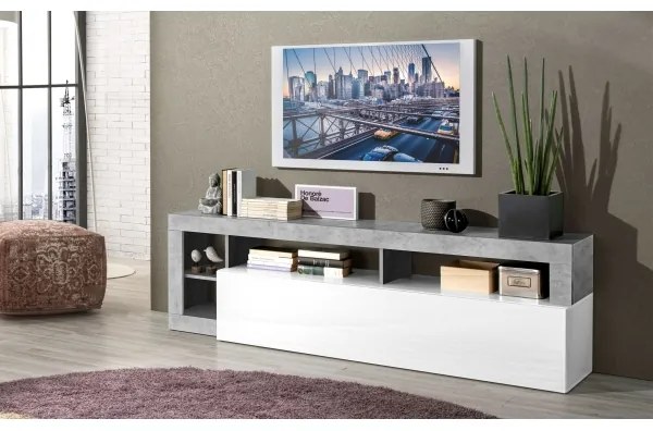 LENOR TV-állvány, fehér/szürke betonhatású