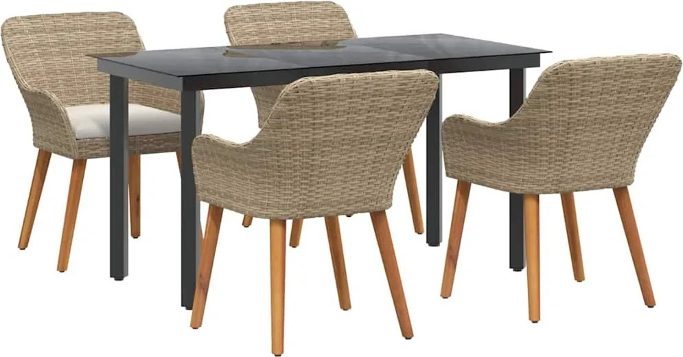 vidaXL Kert étkező szett párnával 5 pcs Bézs polirattan