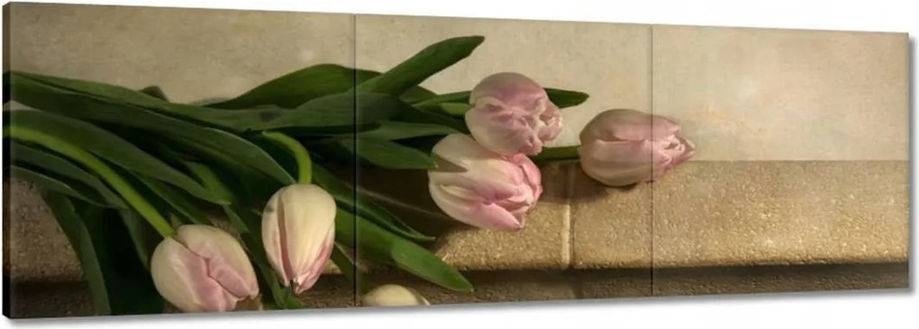 Vászonkép 120x40 Rózsaszín tulipán csokor