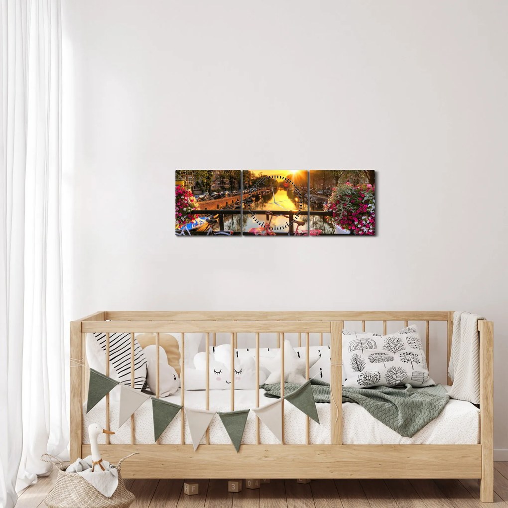 Kép - Napkelte Amszterdamban (órával) (90x30 cm)