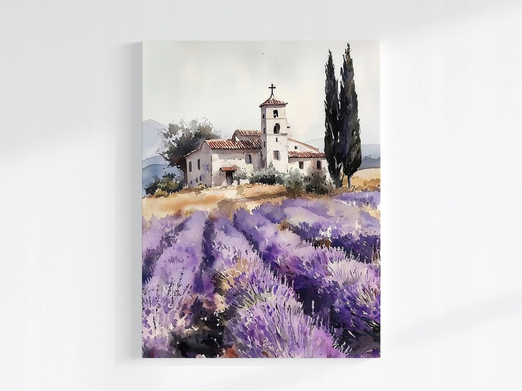 Canvas Vászonkép Levendula Mező Ciprus Kápolna Provence Falu 60x80