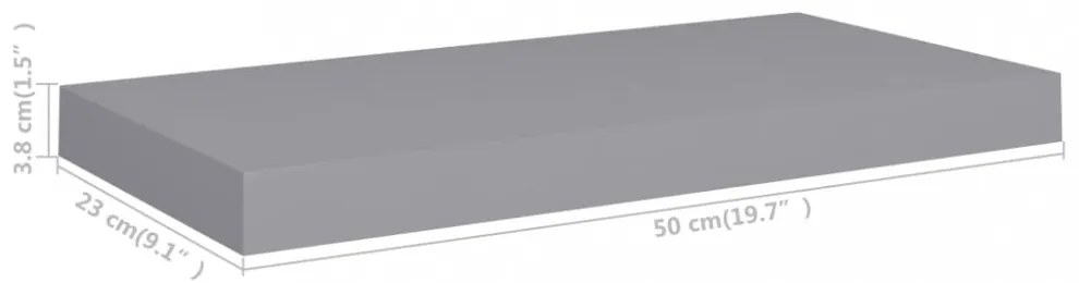 4 db szürke MDF lebegő fali polc 50 x 23 x 3,8 cm