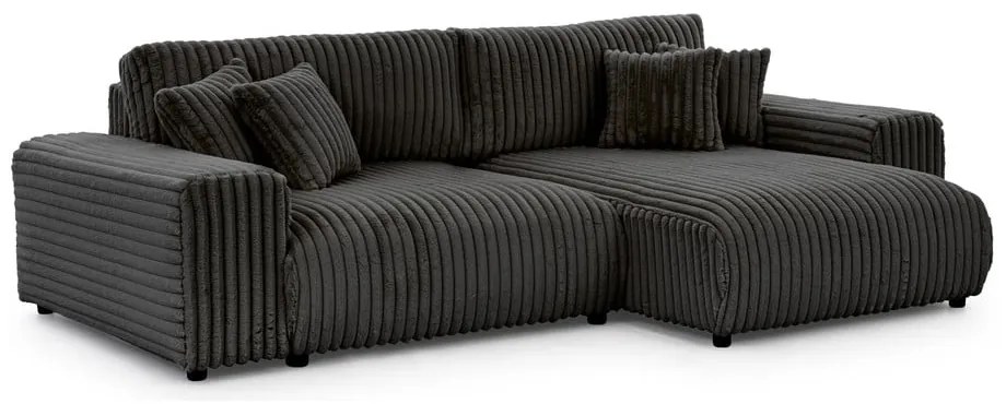 Sötétszürke kordbársony kinyitható-tárolóhelyes sarokkanapé (jobb oldali) Sarina – Ropez